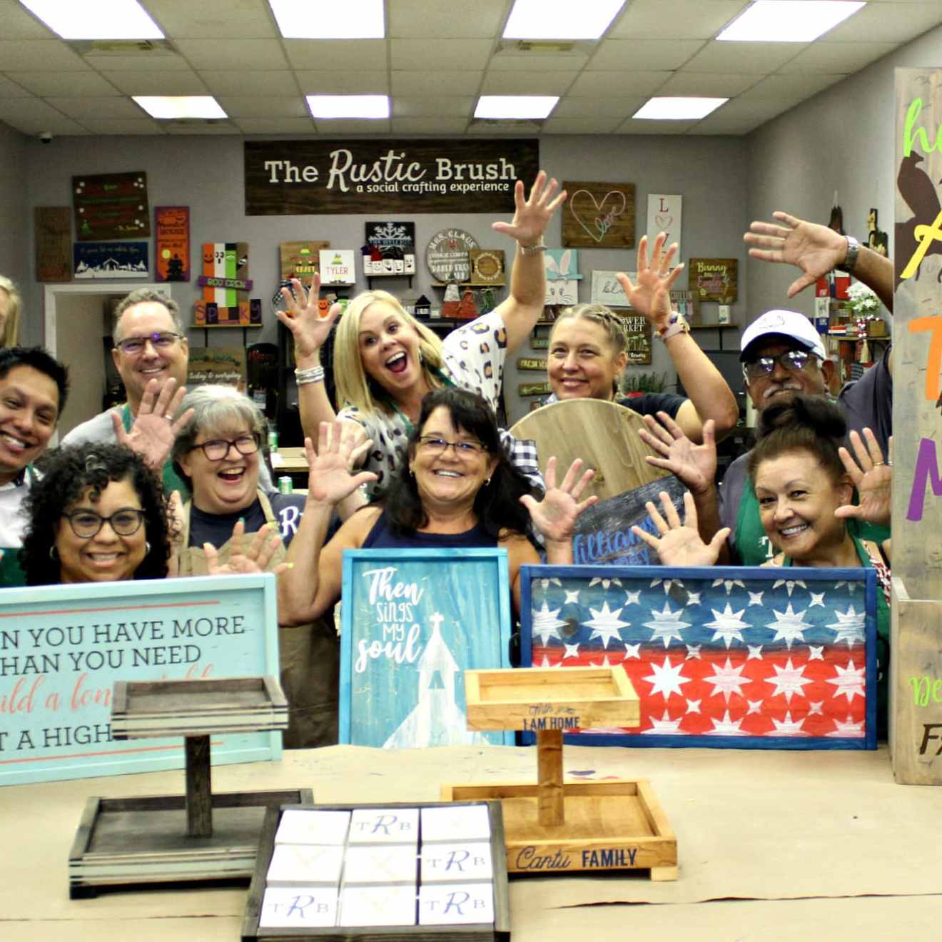 a group of people standing in front of a store