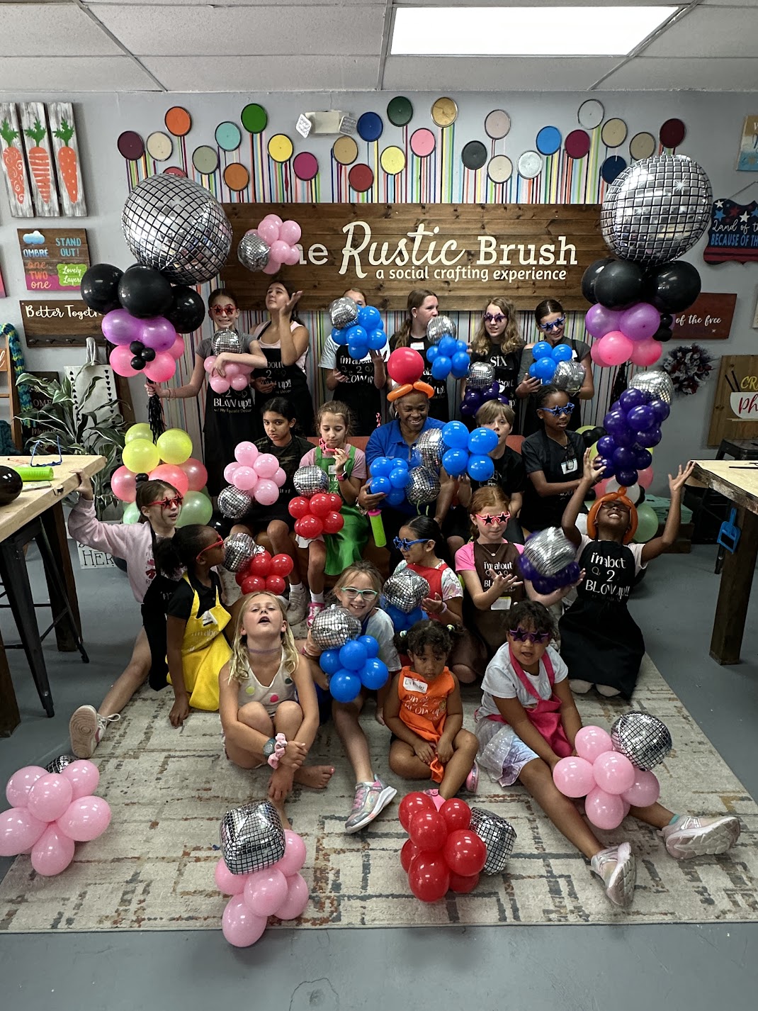 A group of kids at a birthday party at The Rustic Brush